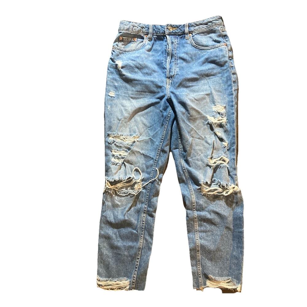 Divided H&M Ankle Distressed Raw Hem Women's size 8P Medium Blue Denim Jeans